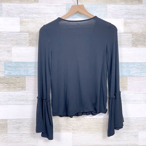 American Eagle Soft & Sexy Bell Sleeve Cut Out Top Black Mock Wrap Womens XS - Picture 4 of 7